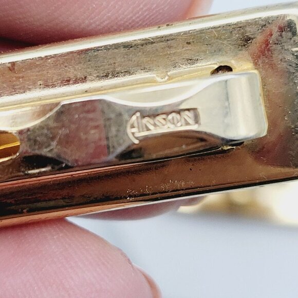 Vintage Anson Leather Tie Clip & Cufflinks Set Gold Tone Snakeskin Pattern VGC - Picture 5 of 7